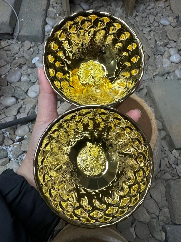 高端瓷器 金丝龙➕金丝凤对杯 主人杯A123