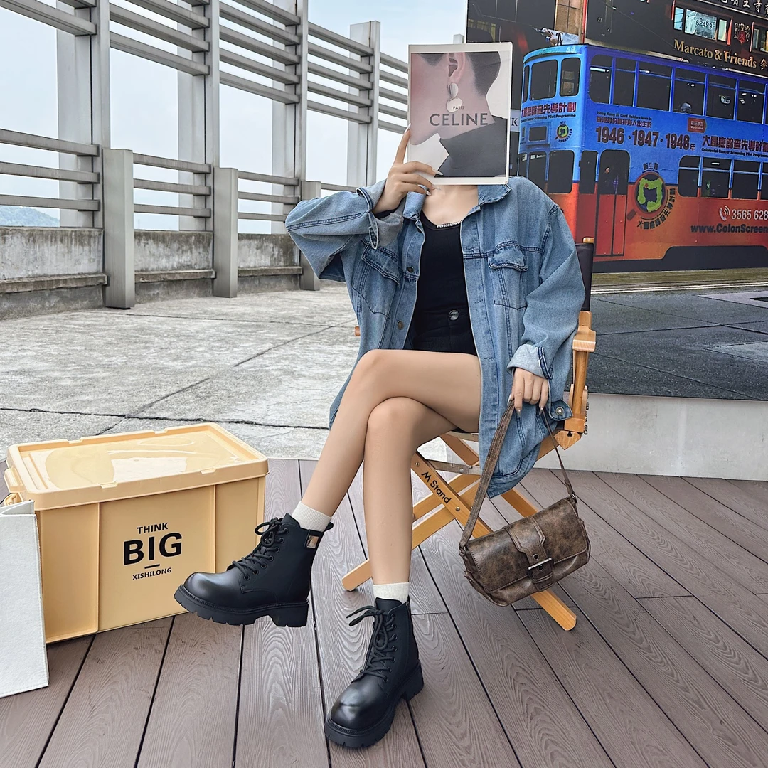 【黑玫瑰】2025新款马丁靴厚底英伦风时尚秋冬百搭圆头856