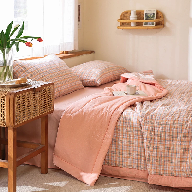 素格水洗棉色织棉花夏被薄被空调被夏凉被被子棉被格子