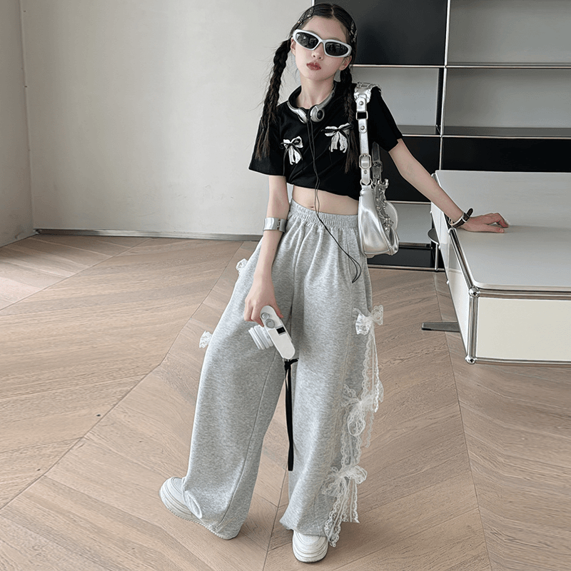 【酷哒仔】女童韩范蝴蝶结短袖T恤2024夏季新款儿童时尚洋气上衣潮