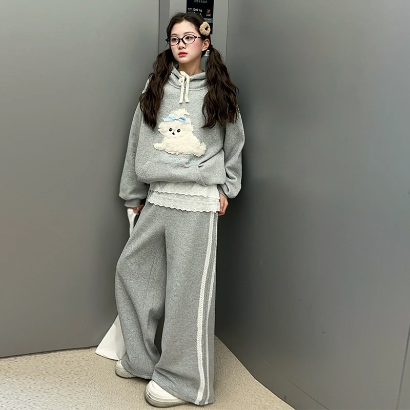 【酷哒仔】女童连帽时尚小狗套装2025春秋新款中大童休闲运动两件套