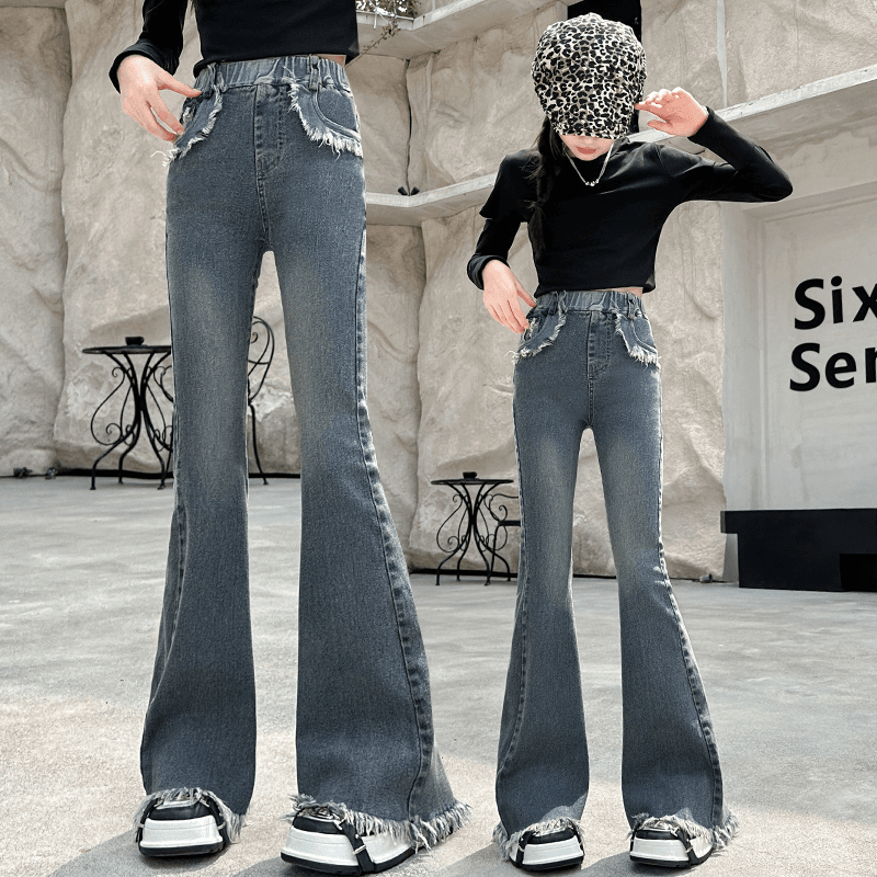 【酷哒仔】女童弹力喇叭裤春秋2024新款女孩时尚修身牛毛边仔长裤