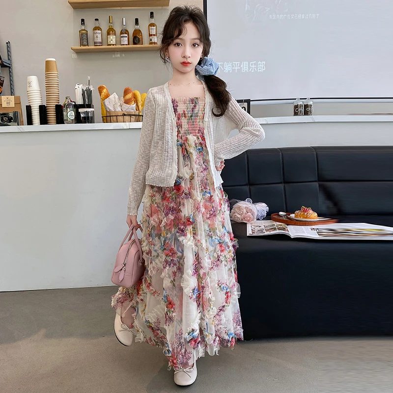 【酷哒仔】女童韩范碎花吊带裙防晒外套两件套装2025夏季中大童学生
