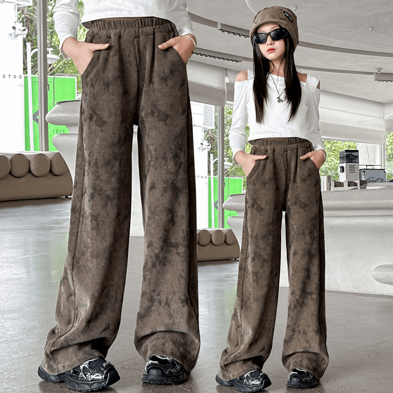 【酷哒仔】女童高级感运动风休闲裤2024春秋新款女孩时髦扎染直筒裤