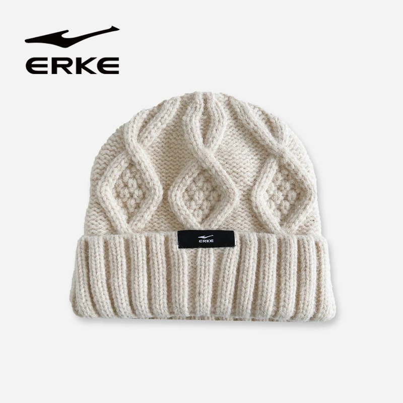 erke/鸿星尔克毛线帽冬天休闲保暖加厚潮流麻花粗针织防风护耳帽