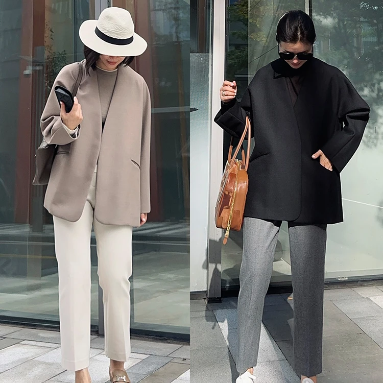 ZZ·DANGDANG【无声舒雅】休闲极简V领外套通勤气质款百搭女21923110