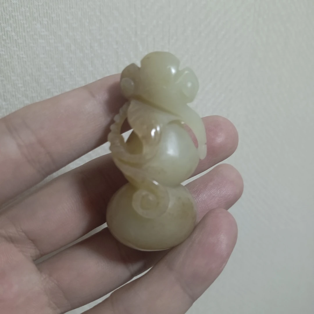 和田玉糖白玉浅糖色如意葫芦挂件吊坠饰品珠宝雕刻55.2×27×23.7mm