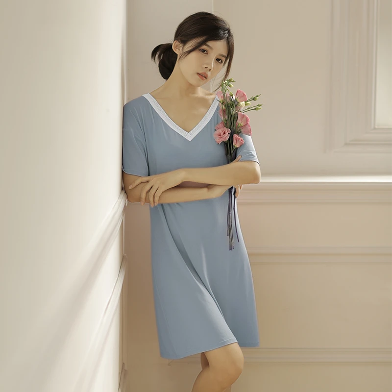 觅丝【裸感】天丝莫代尔天丝凉感连衣睡裙短袖睡衣居家服378