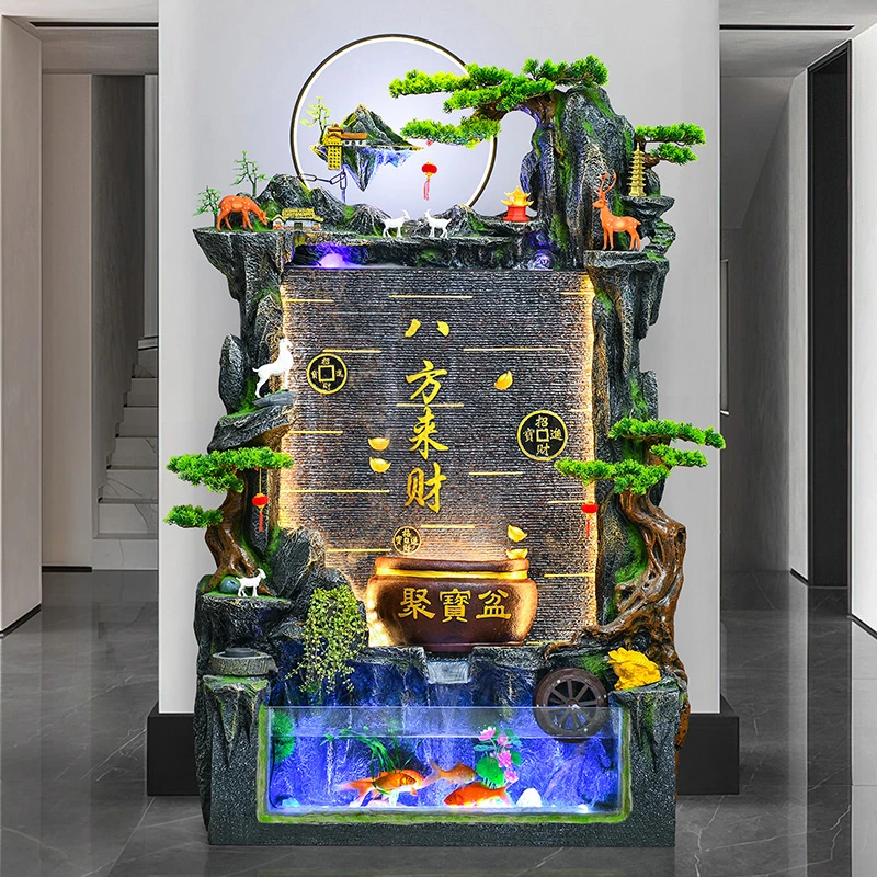 假山流水喷泉循环水鱼池造景装饰办公室庭院客厅乔迁招财落地摆件