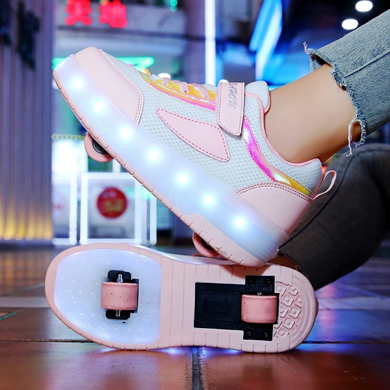 耐磨双轮暴走鞋女童6-12岁时尚百搭暴走鞋网面透气滑轮运动鞋童鞋