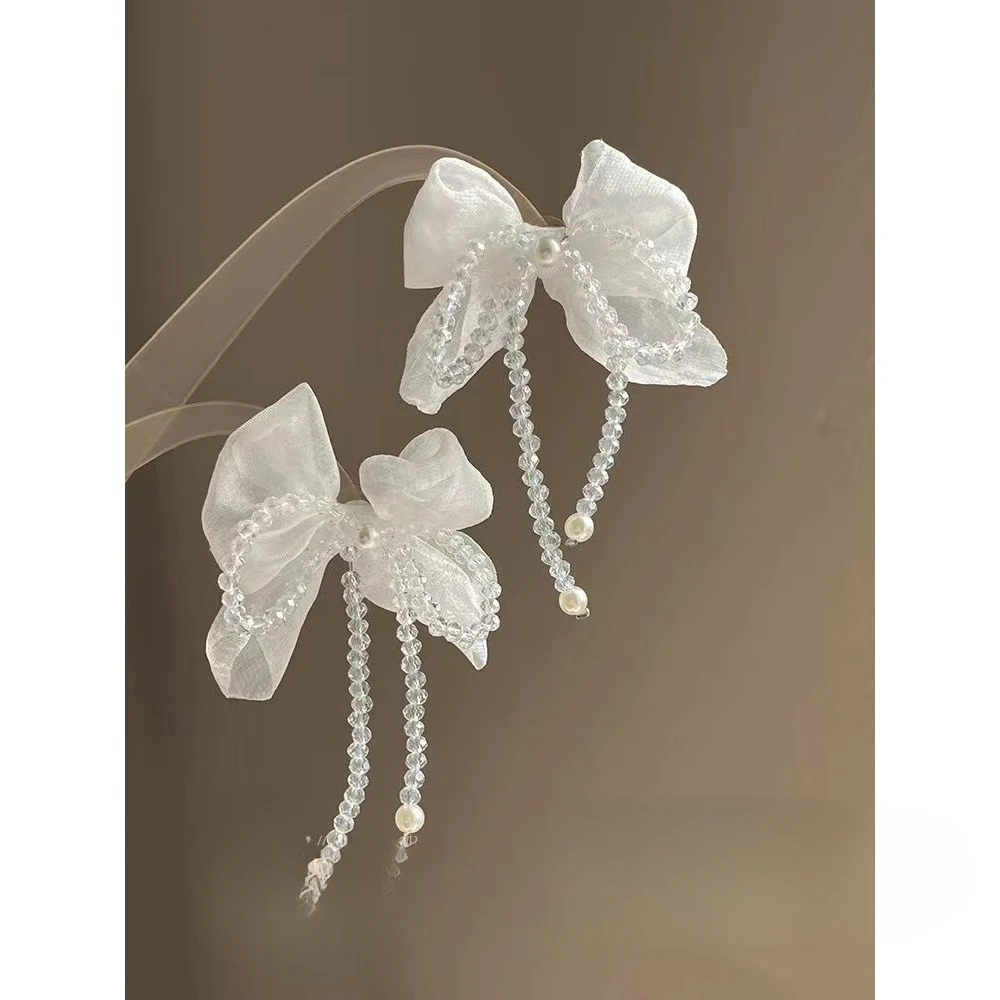 温柔仙氛围感雪纺超仙蝴蝶结流苏耳环高级感小众设计气质简约耳环