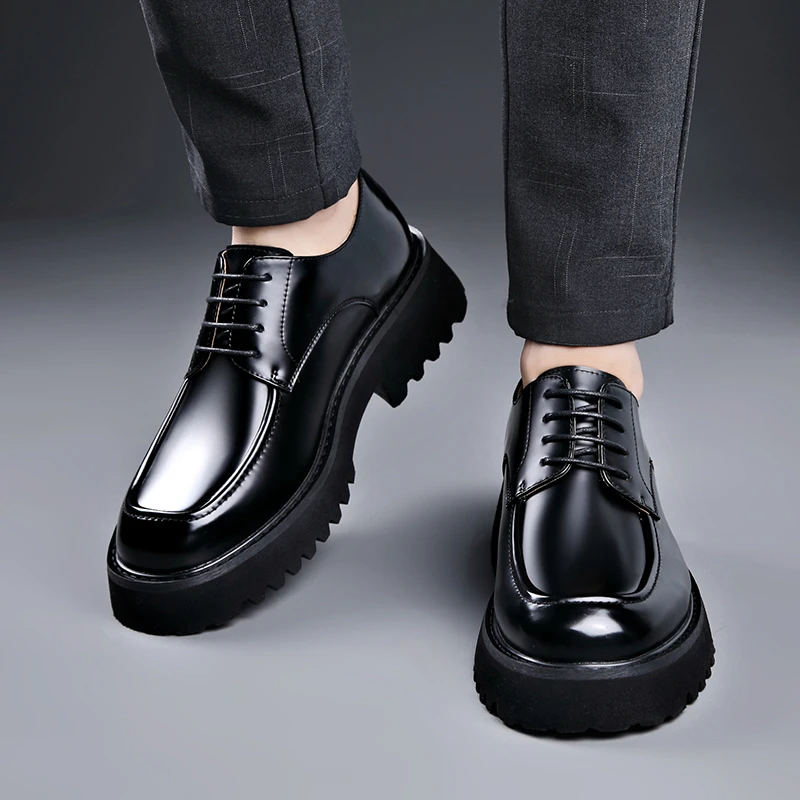 男鞋秋季透气新款英伦风商务正装厚底男士德比鞋时尚休闲大头皮鞋