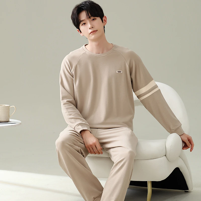 秋冬男士双面德绒圆领套头睡衣运动版可外穿宽松加大码家居服套装