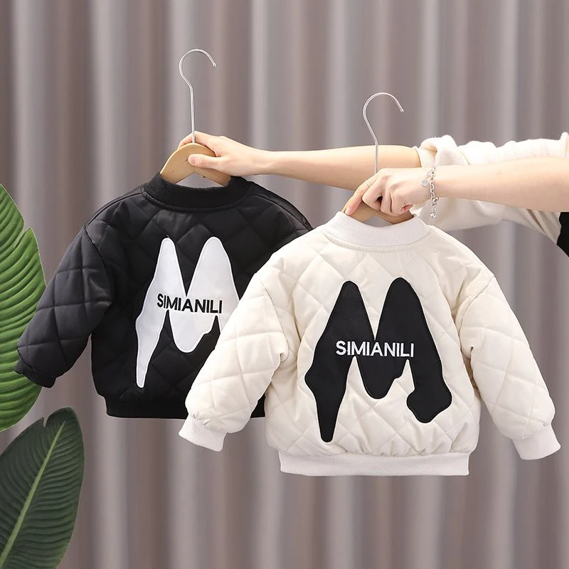 男童加绒外套2025新款宝宝冬装加厚棉衣潮男孩儿童痞帅夹棉棒球服