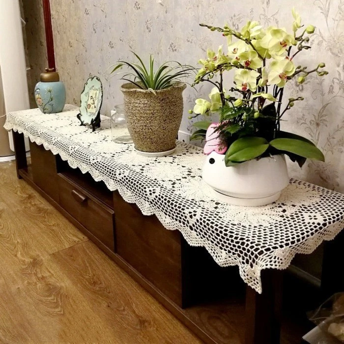 手工钩针钩花北欧中式镂空纯棉蕾丝沙发垫巾电视柜子茶几盖布桌布