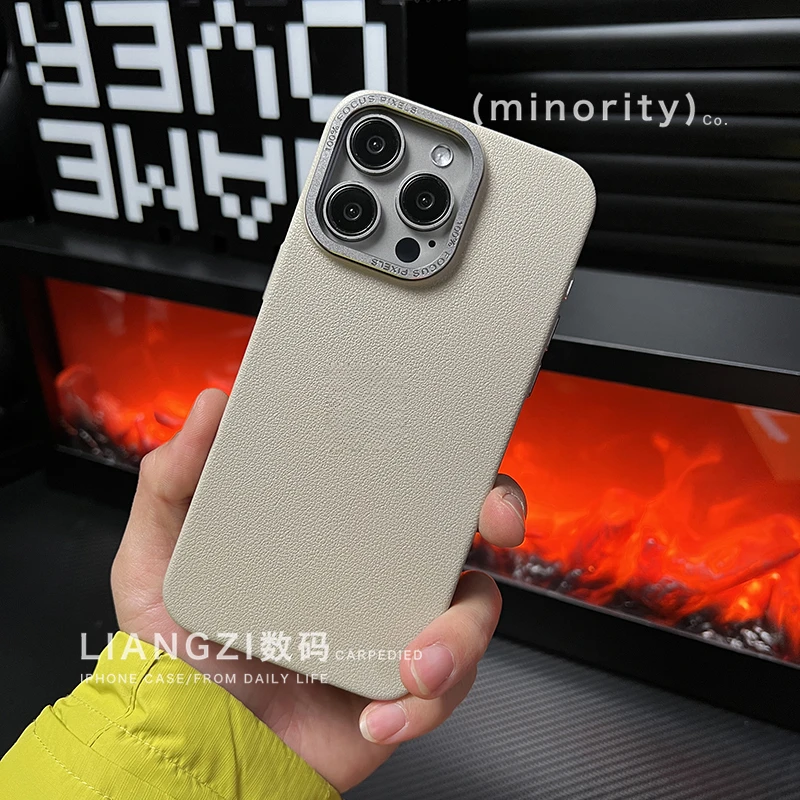 适用荔枝纹磁吸苹果16promax手机壳iPhone15pro/14/13防摔指纹PC