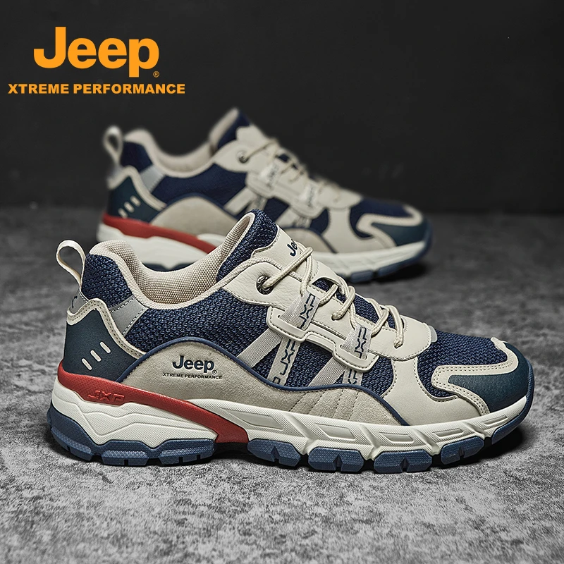 JEEP/吉普男式徒步鞋春秋网面轻便运动鞋户外动态包裹耐磨休闲鞋