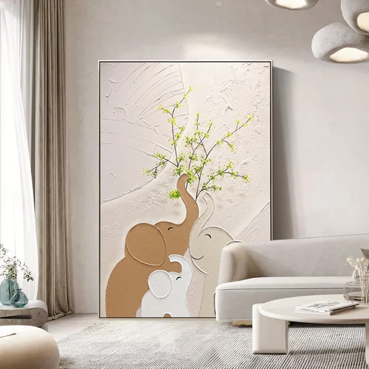 [幸福一家]奶油风油画客厅装饰画轻奢沙发背景大象抽象肌理走廊画