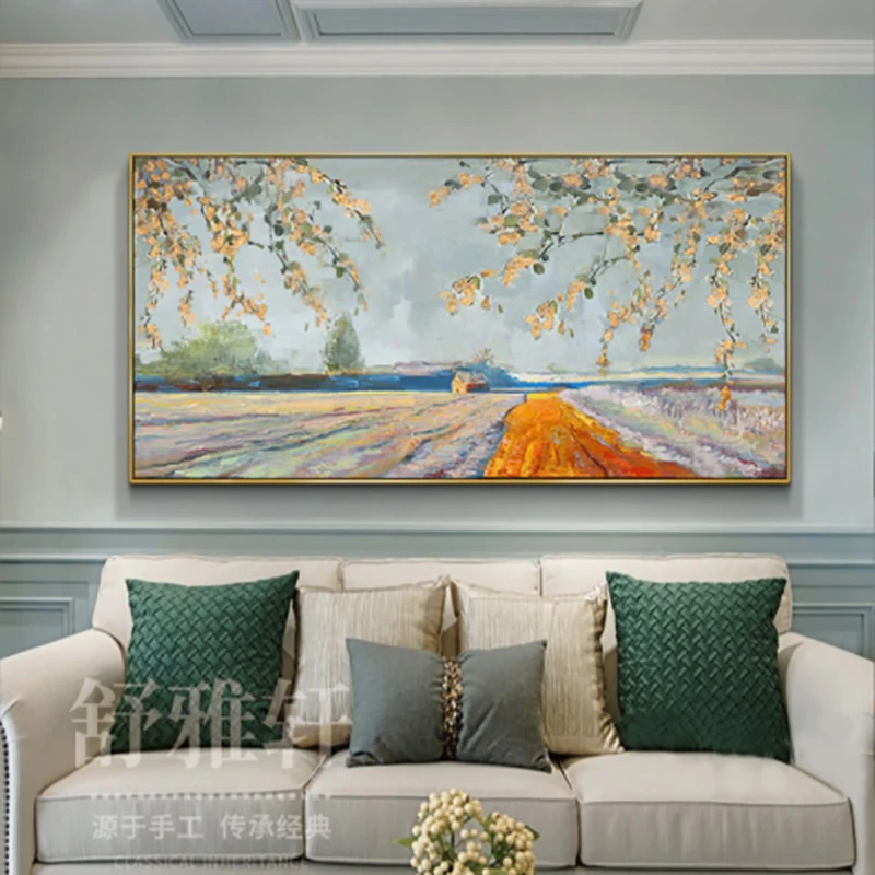 【丰收】手绘油画玄关装饰画客厅挂画餐厅画美式轻奢抽象风景壁画