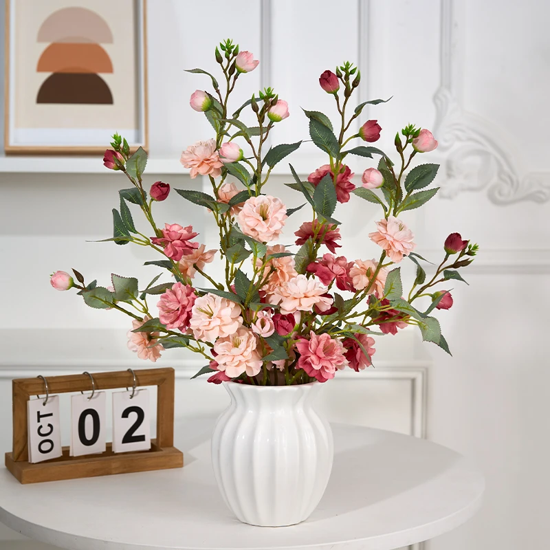 山茶花仿真花艺促销摆设逼真轻奢装饰品餐桌摆件桌面花束插花干花