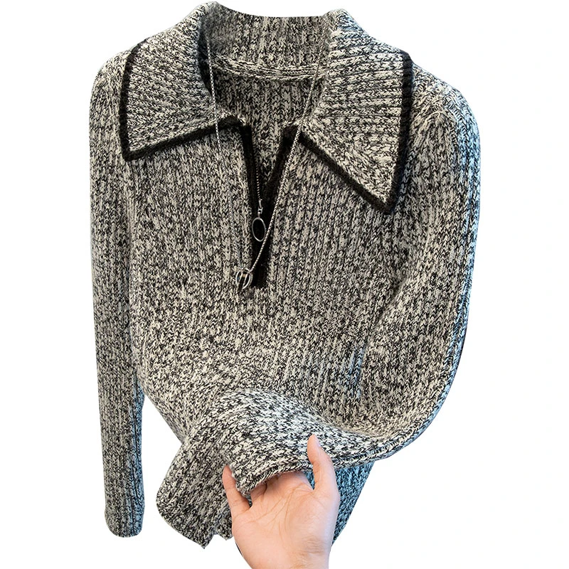 欧若风丝柏舍2025冬新款女装修身显瘦复古翻领针织衫S43K5289Z