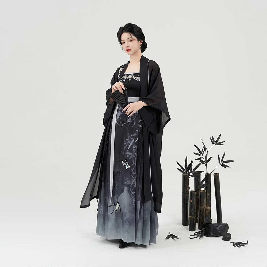 织造司原创对襟汉服日常夏季夏款中国风[墨燕春归]连衣裙裙子