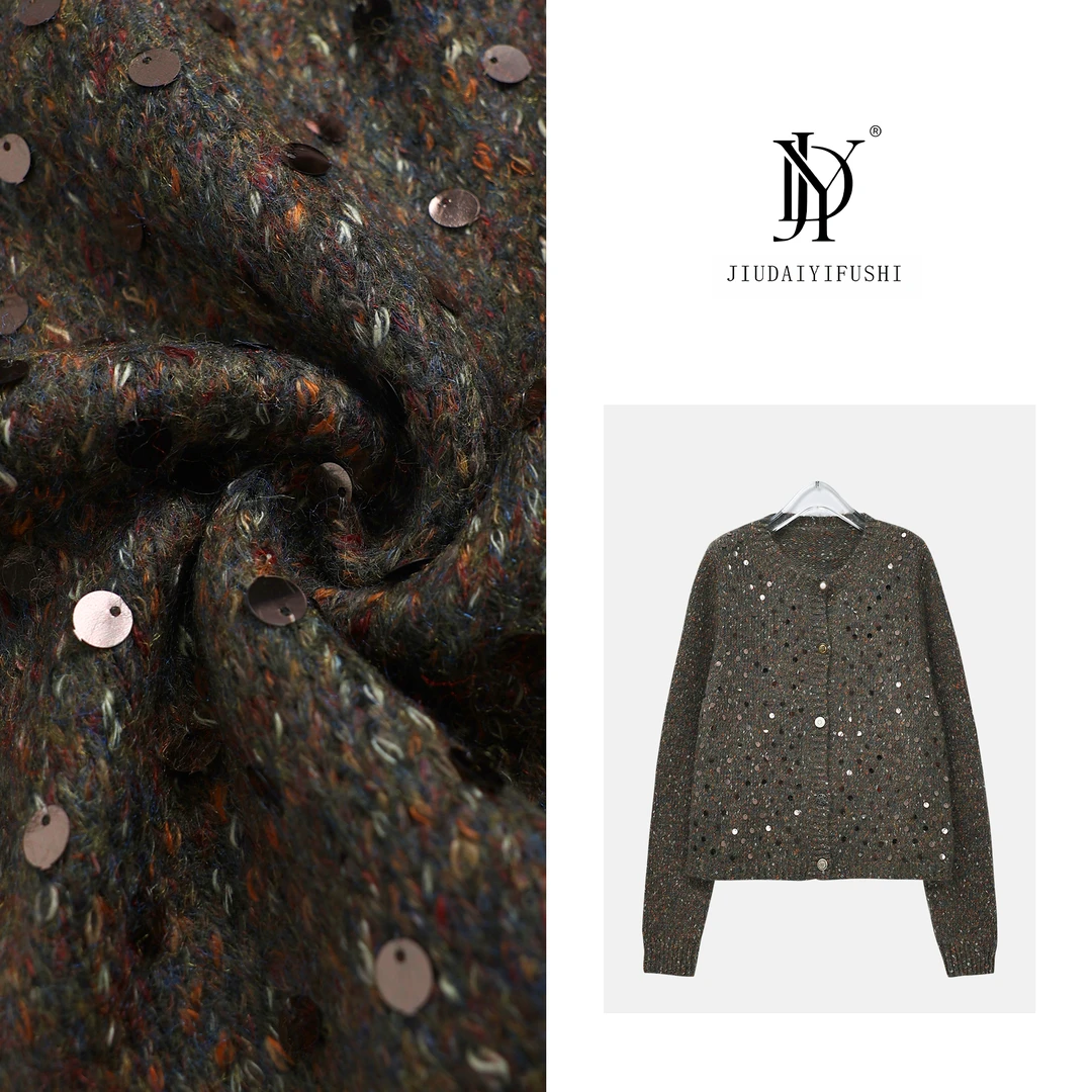 玖黛衣【绿意从绒】秋款亮片百搭高级显瘦羊毛衫 XSJ33336