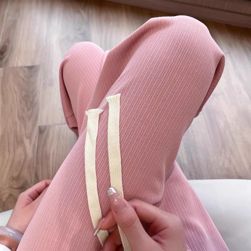 冰丝针织阔腿裤女2023春夏新款子运条垂感裤子宽松显瘦休闲直筒裤