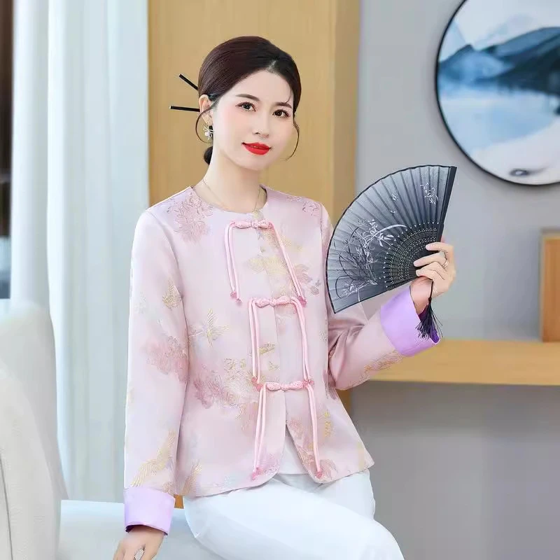 中式国风复古流苏盘扣上衣时尚提花刺绣外套女秋季新款织锦缎唐装