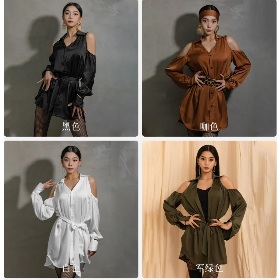YES专业拉丁舞国标舞交谊舞衣上衣新款练功服宽松系带衬衫YS546