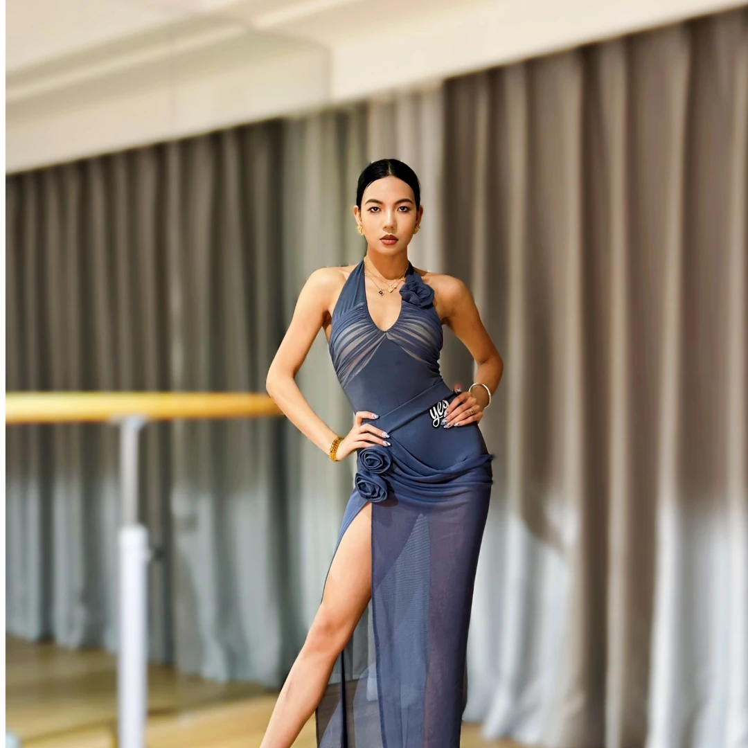 【优雅女人】拉丁舞女成年体服院校练功服性感挂脖漏背体服YD351