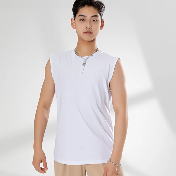 YES拉丁舞男款上衣背心练功服宽松男士上衣基础宽肩圆领背心YD94