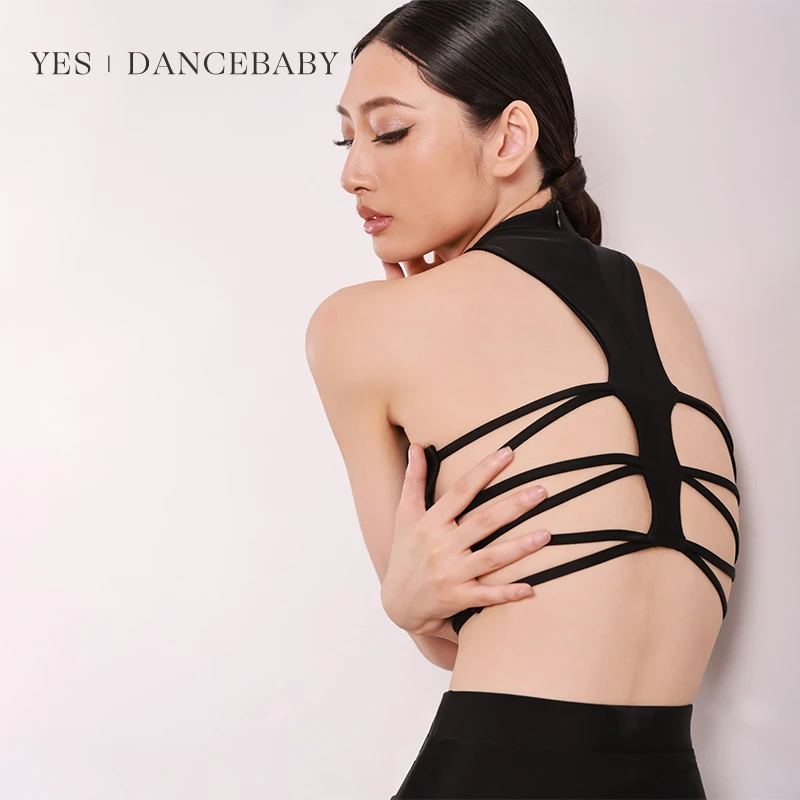 YES拉丁舞练功服上衣女成年性感专业院校风黑色网纱无袖上衣YD352