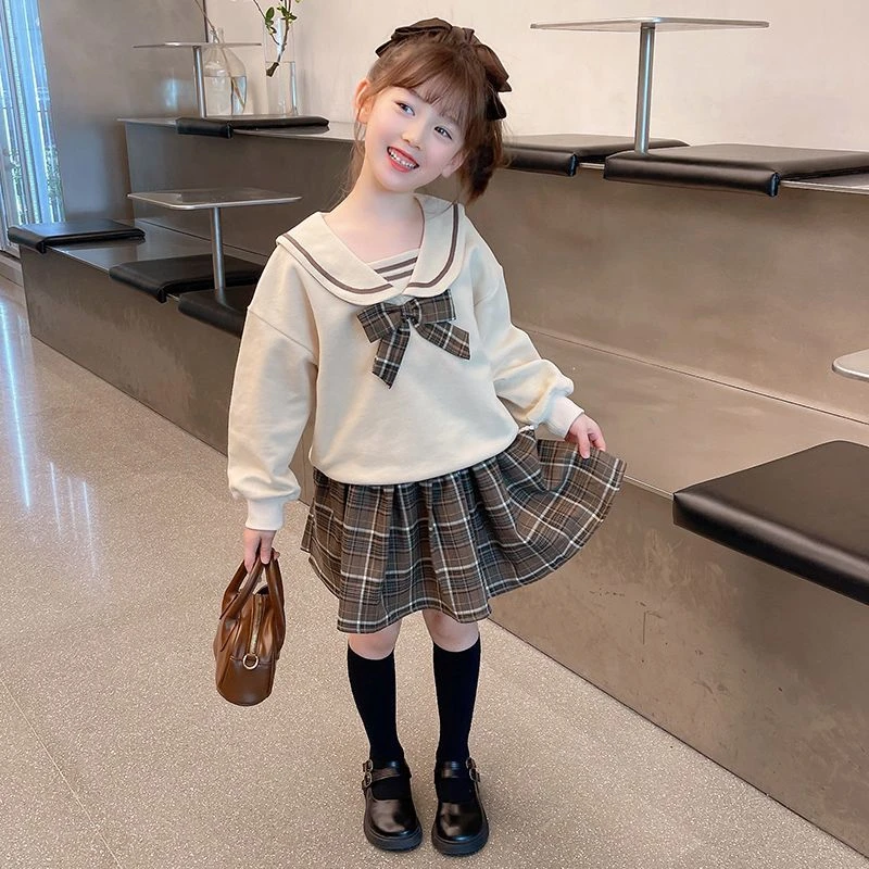 巴娜拉女童套装秋装卫衣百褶裙新款潮学院风两件套可爱韩版EA