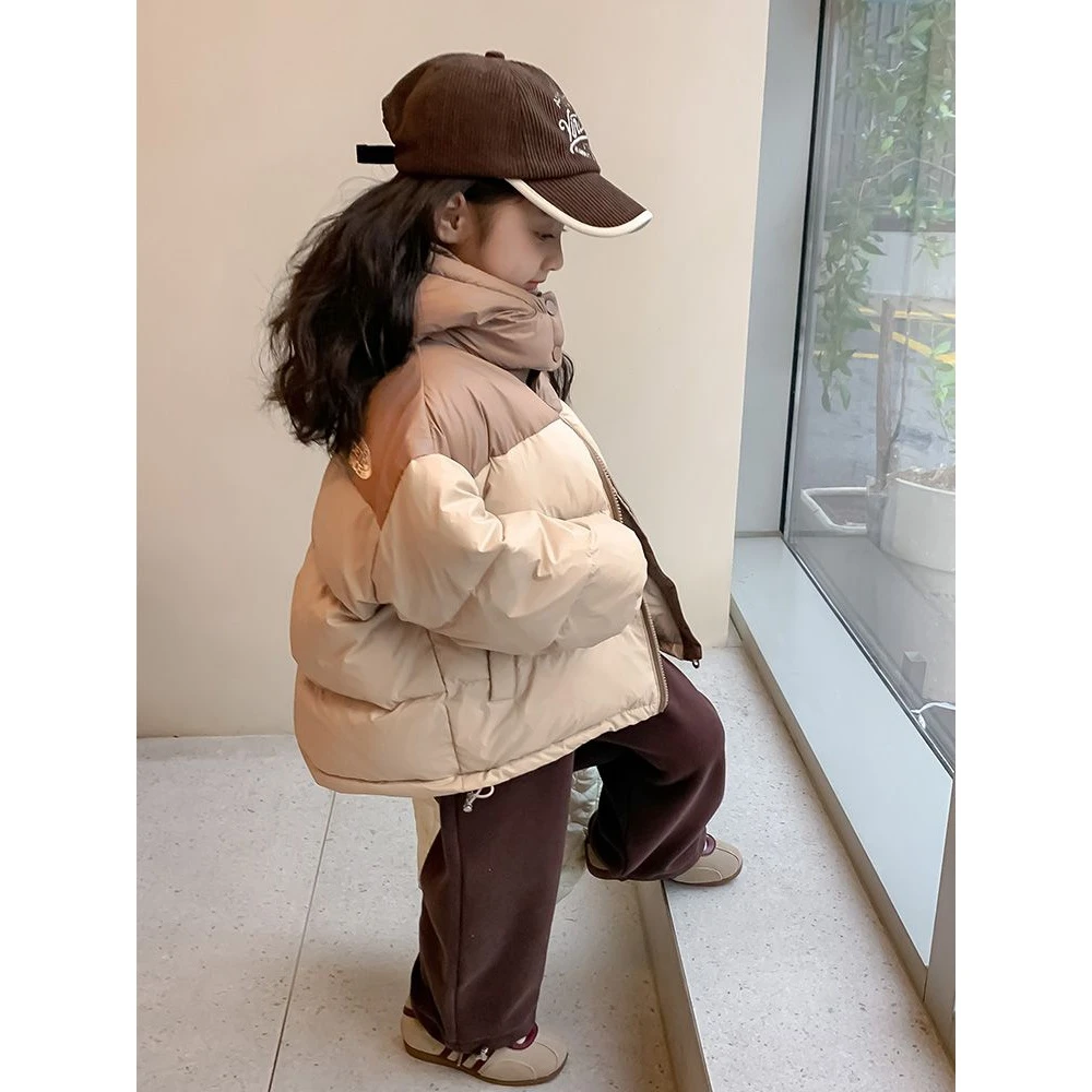 巴娜拉女童棉服秋冬款新款儿童连帽拼色棉衣女宝宝冬季加厚冬装DR