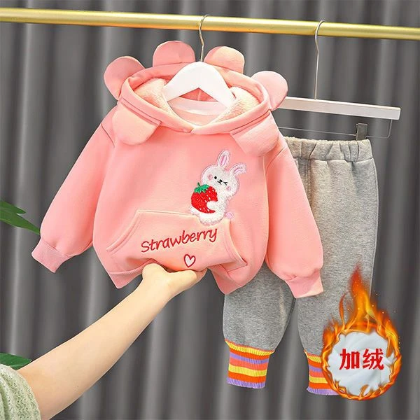 巴娜拉女宝宝冬装加绒卫衣服套装小女童冬季洋气加厚外套婴儿童GW