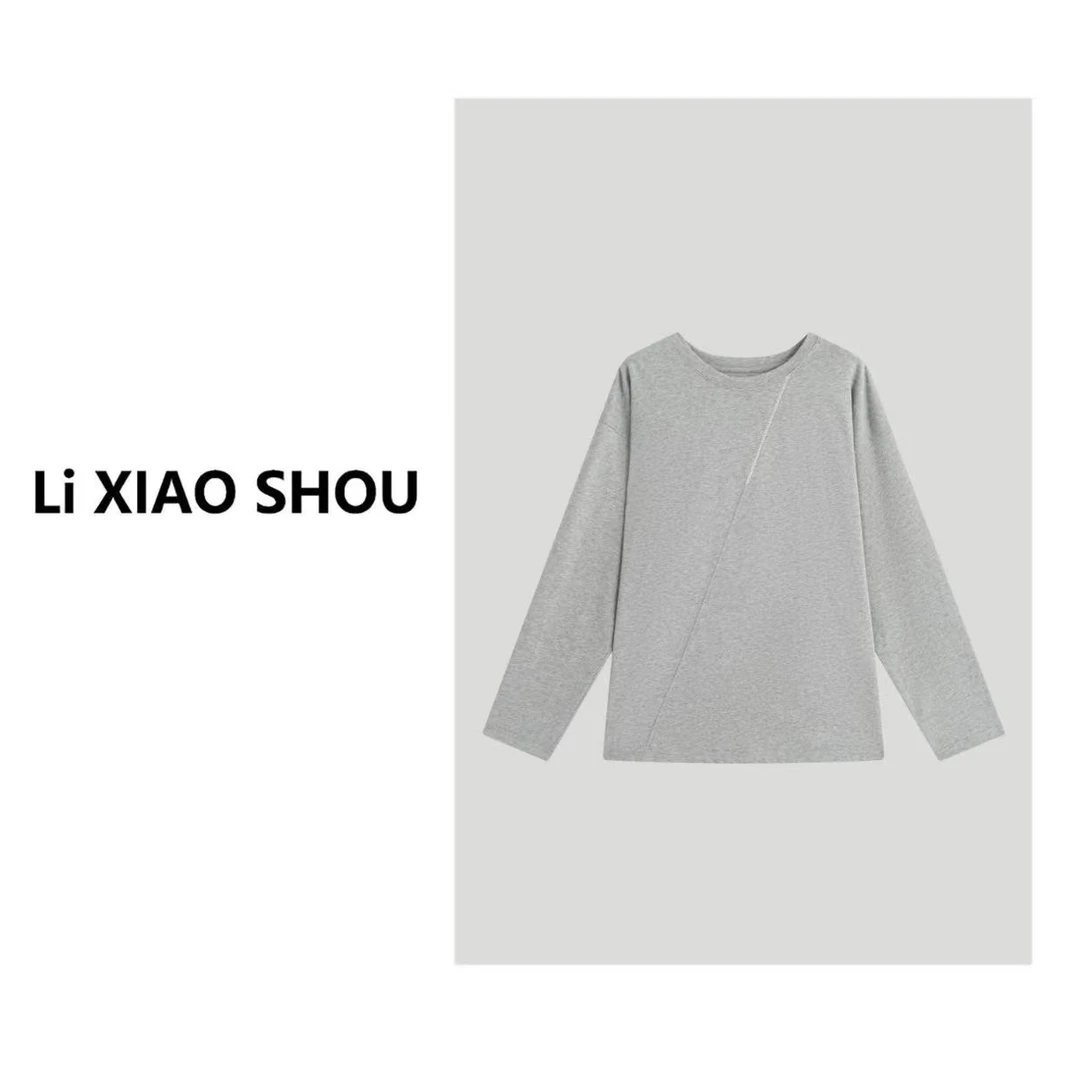 【李小瘦大码女装】春季新款T恤百搭简约柔软亲肤纯色圆领上衣女068