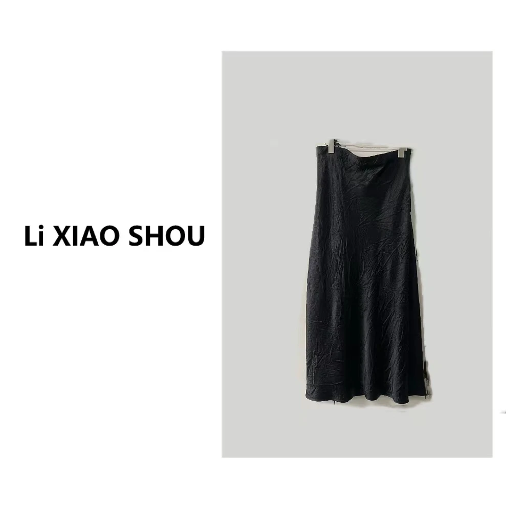 【李小瘦大码女装】醋褶皱酸简约舒适气质半身裙长裙高腰大码1077D