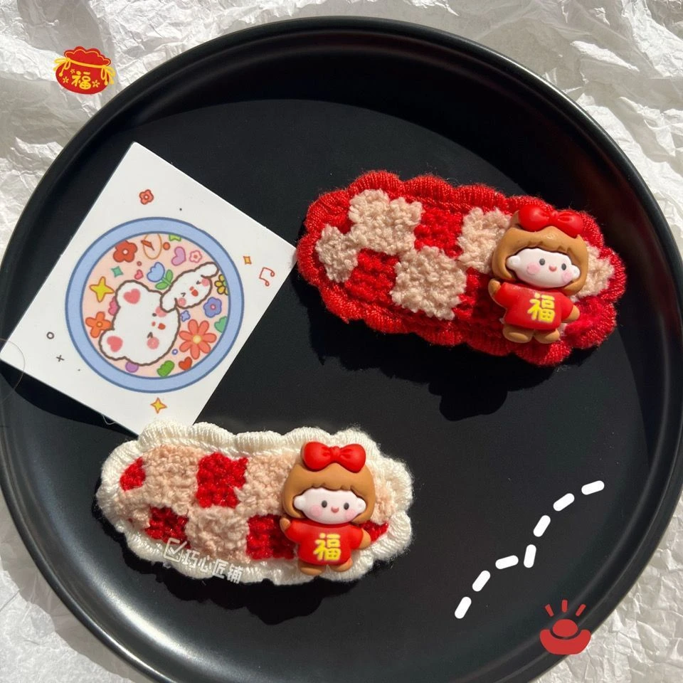毛线编织发卡儿童宝宝针织顶夹碎发夹头饰可爱立体发夹少女兔耳朵