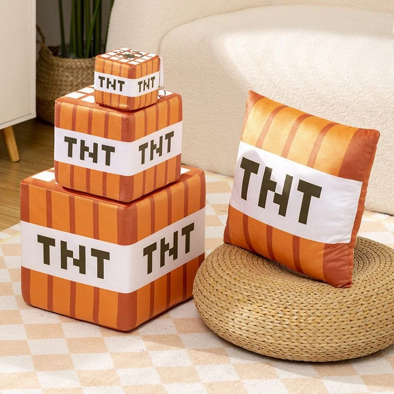 我的世界TNT草方块箱子方块抱枕毛绒玩具炸弹猪头方块沙发靠垫