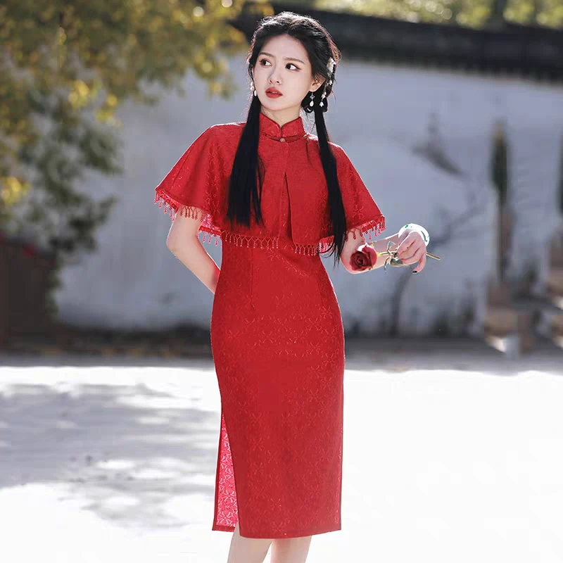 喜婆婆旗袍斗篷两件套喜妈妈婚宴红妆断码孤品NO退换！