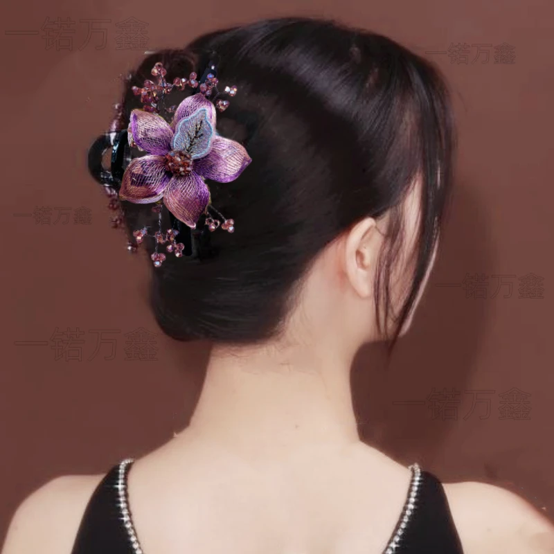 高雅韩式花朵气质简约古风抓夹盘发神器鲨鱼夹妈妈发饰头饰百搭
