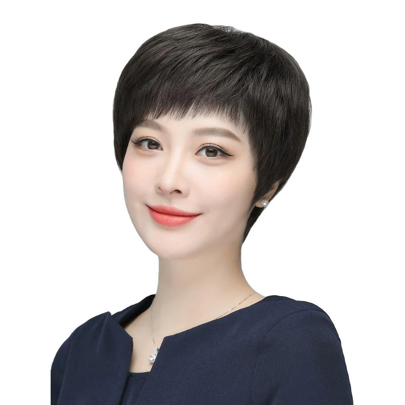 假发短发女真发全真人发全头套中老年女士妈妈款假发套自然真头发