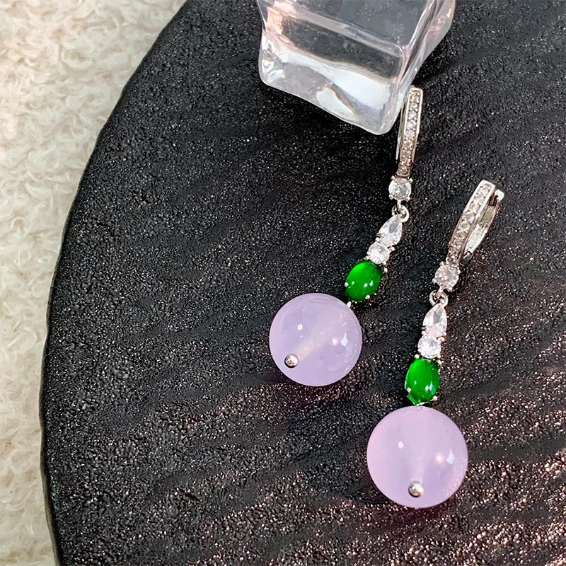 oushipei/欧诗佩 铜合金合成锆石耳饰 新中式清冷感玉珠锆石耳扣