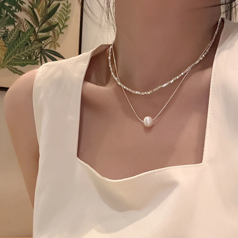 oushipei/欧诗佩 铜合金仿珍珠项链 小众设计感碎银子项链锁骨链