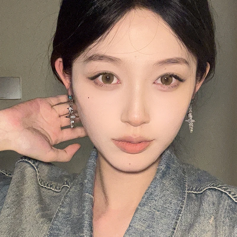oushipei/欧诗佩 铜合金合成锆石耳饰 微镶爱心锆石十字架耳环女