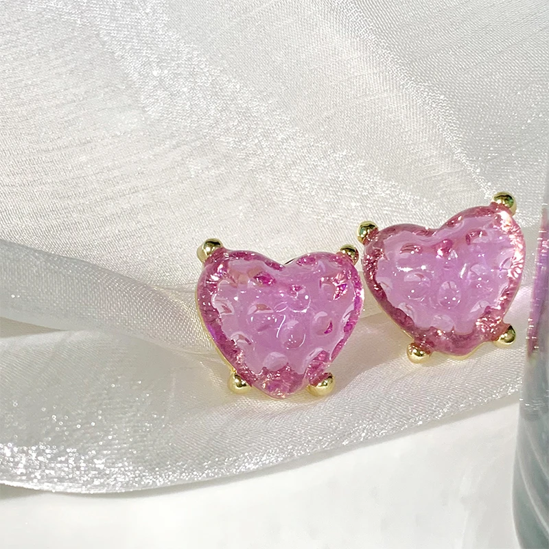 oushipei/欧诗佩 铜合金亚克力耳饰 甜美粉色透明爱心耳钉女