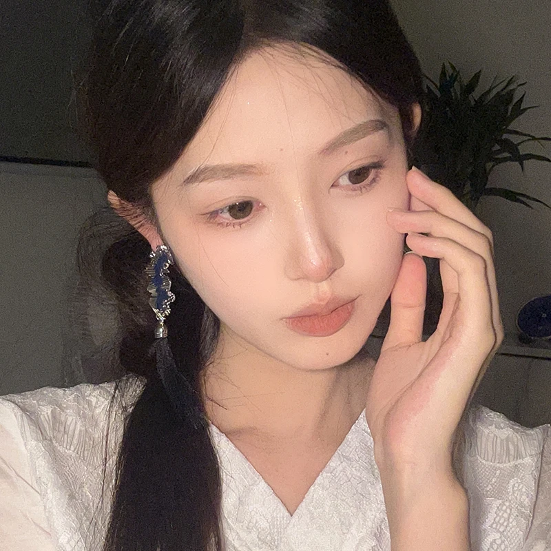 oushipei/欧诗佩 铜合金耳饰 新中式黑色几何流苏耳环女