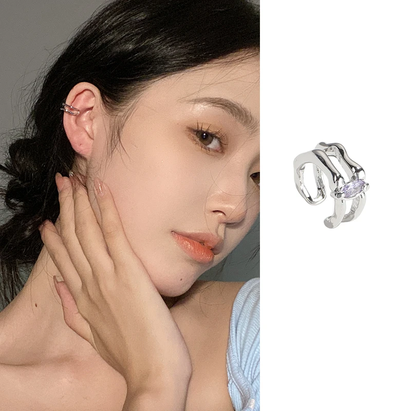 oushipei/欧诗佩 铜合金合成锆石耳饰 冷淡甜酷个性紫色水晶耳夹