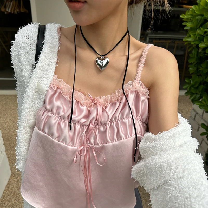 oushipei/欧诗佩 非金属皮质项链 fever同款甜酷爱心系带项链